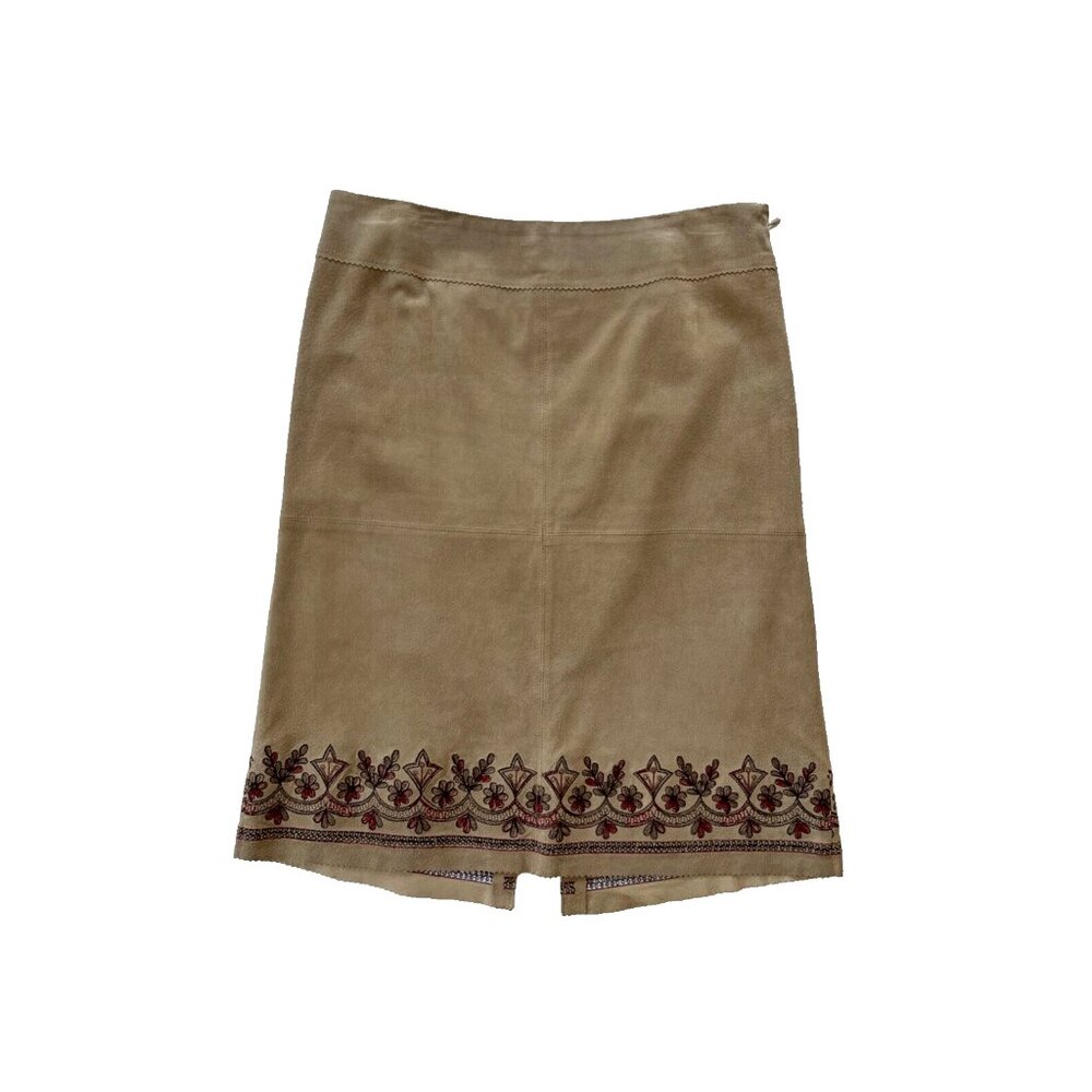 ANN TAYLOR LOFT Suede Skirt Leather Beige Tan Sz 8 Vintage 90s Made in Korea
